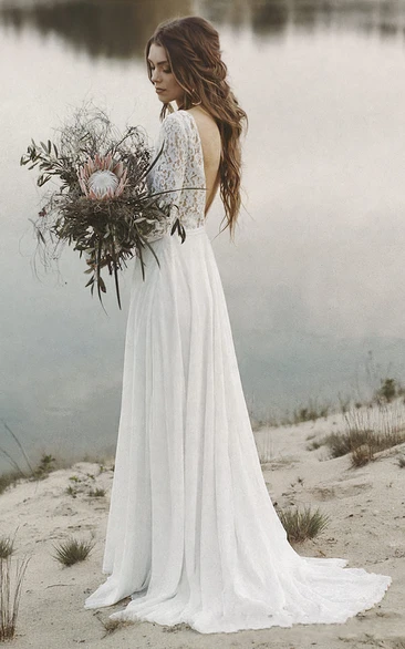 Vintage Floral Long Sleeve Mermaid Modest Lace Boho Bridal Dress