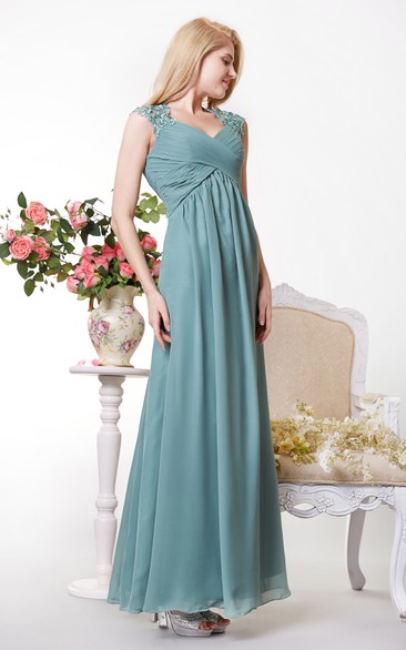Illusion Cap Sleeves With Lace Chiffon A-line Gown