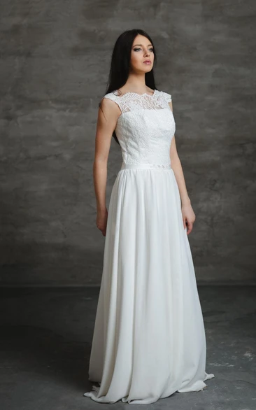 Boho A-Line Chiffon Wedding Dress With Swarovski Crystal Belt