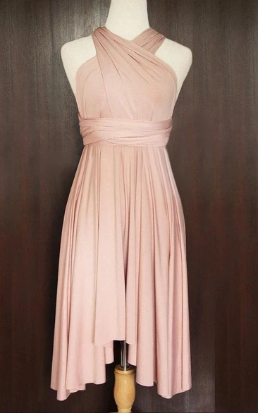 Nude Pink Convertible Twist Wrap Jersey Dress