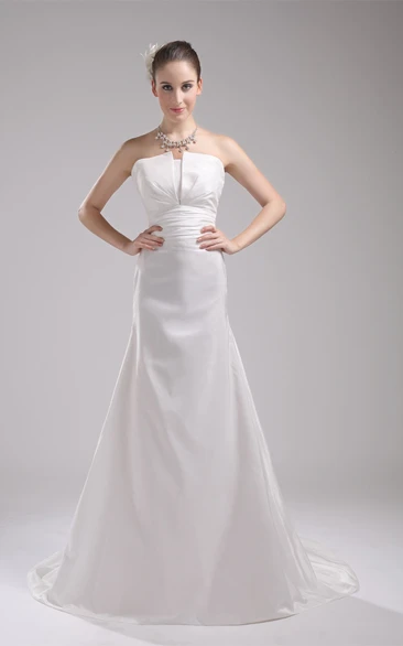 Strapless A-Line Gown with Ruched Waist and Court Train