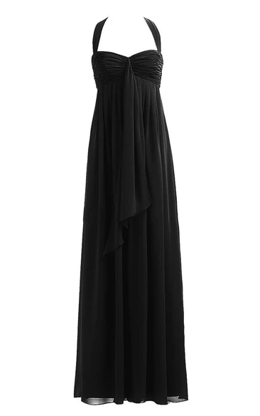 Halter Empire Layered Chiffon Gown With Ruching