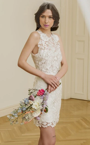 Modern Lace Sleeveless Short A Line Jewel Wedding Dress