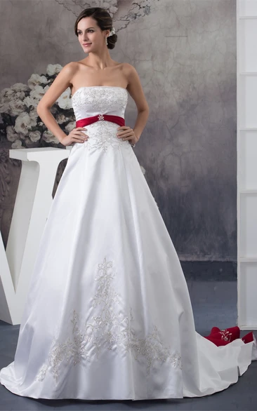 White wedding dress with best sale red sash