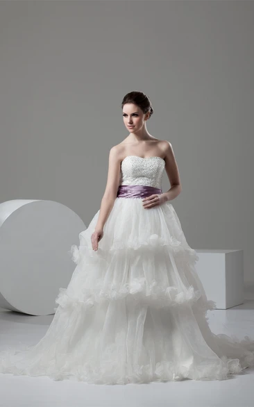 Strapless Tiered A-Line Ball Gown with Stress and Ruffles