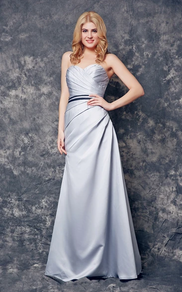 Backless Sweetheart Ruched Long Satin A-line Dress