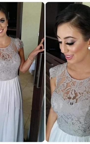 Elegant Illusion Cap Sleeve Chiffon Bridesmaid Dress With Lace