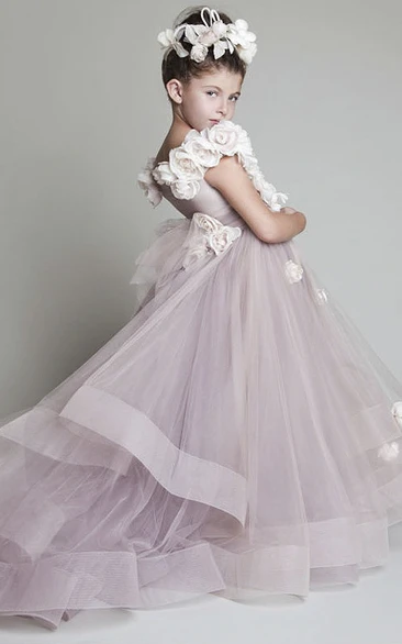 Flower Girl Dress With Adorable Ruffles And Flowers With Sash