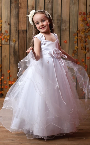 Endearing Strapped Tulle A-Line Flower Girl Dress Bow