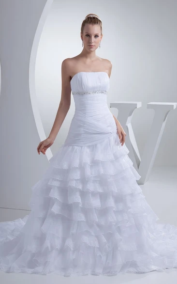 Gorgeous Strapless Ruched A-Line Dress With Tiers and Beading