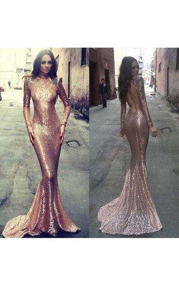 Sequin Long Sleeve Evening Prom Dresses Gold Sequin prom dress