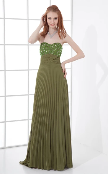 Sweetheart Pleated Maxi Dress with Gemmed Top