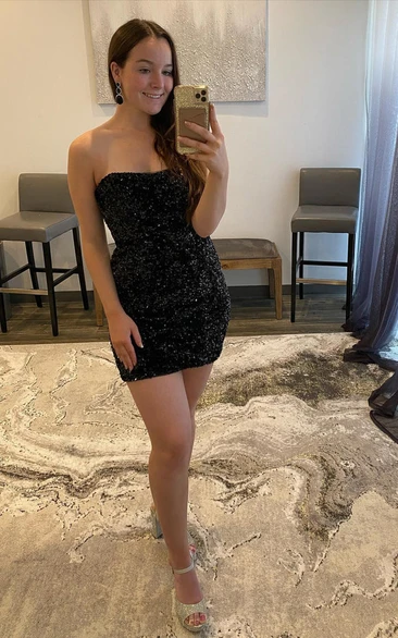 Sequins Sexy Strapless Bodycon Homecoming Dress With Open Back