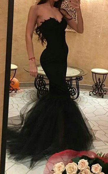 Sexy Black Sweetheart Mermaid Prom Dress With Ruffles