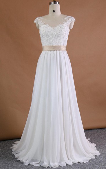 Chiffon Lace Satin Weddig Dress With Sequins Appliques