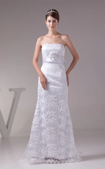 Strapless Maxi Sheath Dress with Embroideries and Beaded Waist