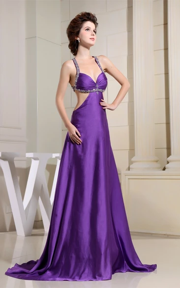 Plunged A-Line Floor-Length Dress with Keyhole and Beaded Halter