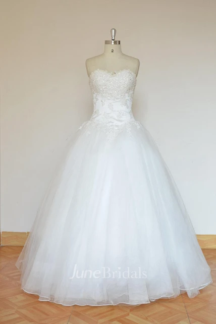 Ball Gown Tulle Lace Satin Weddig Dress With Beading - June Bridals