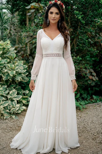 Wedding dress 9号 Soft Chiffon Wedding Dress with Beaded Lace Detail | David's