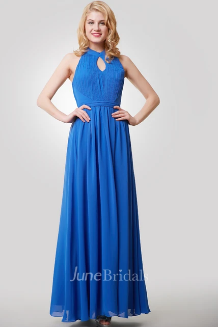 Floor Length A-Line Chiffon Dress With Halter and Keyhole - June Bridals