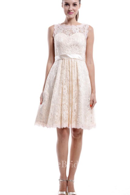 Short Knee-length Strapped Sleeveless Lace Dress - June Bridals