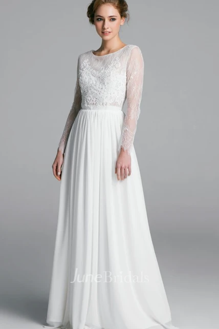 Casual A Line Bateau Chiffon and Lace Wedding Dress with Ruching - June ...
