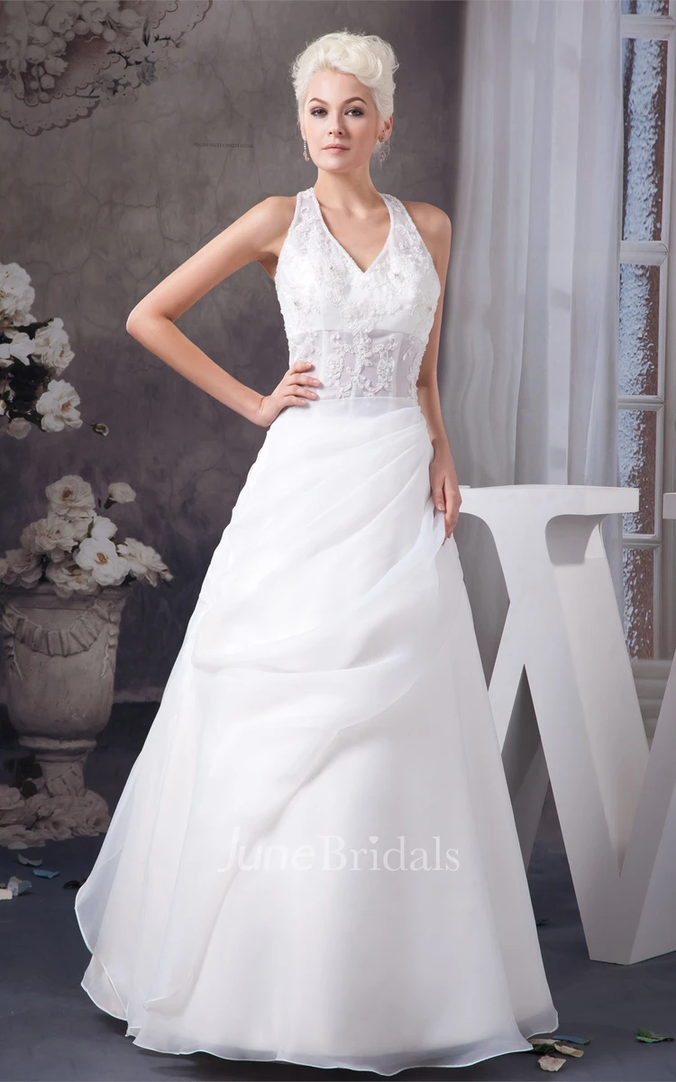 Sleeveless A-Line Tulle Gown with Appliqued and Bolero