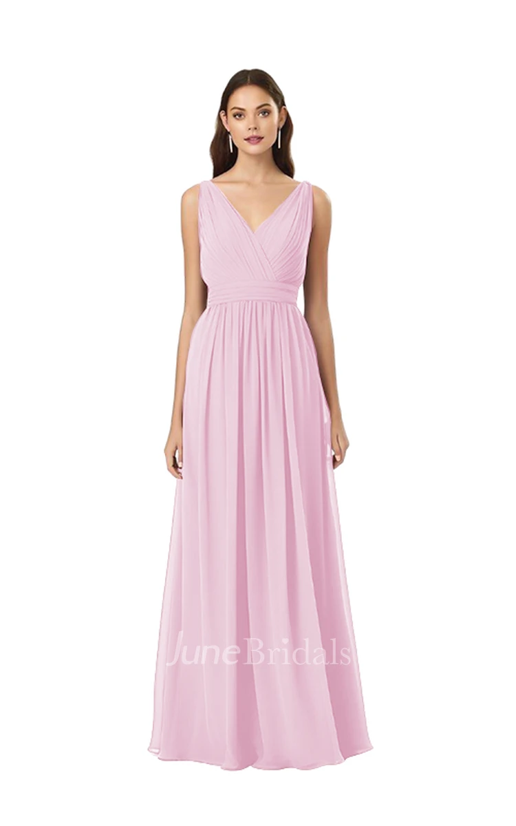 Romantic A-Line V-neck Chiffon Bridesmaid Dress