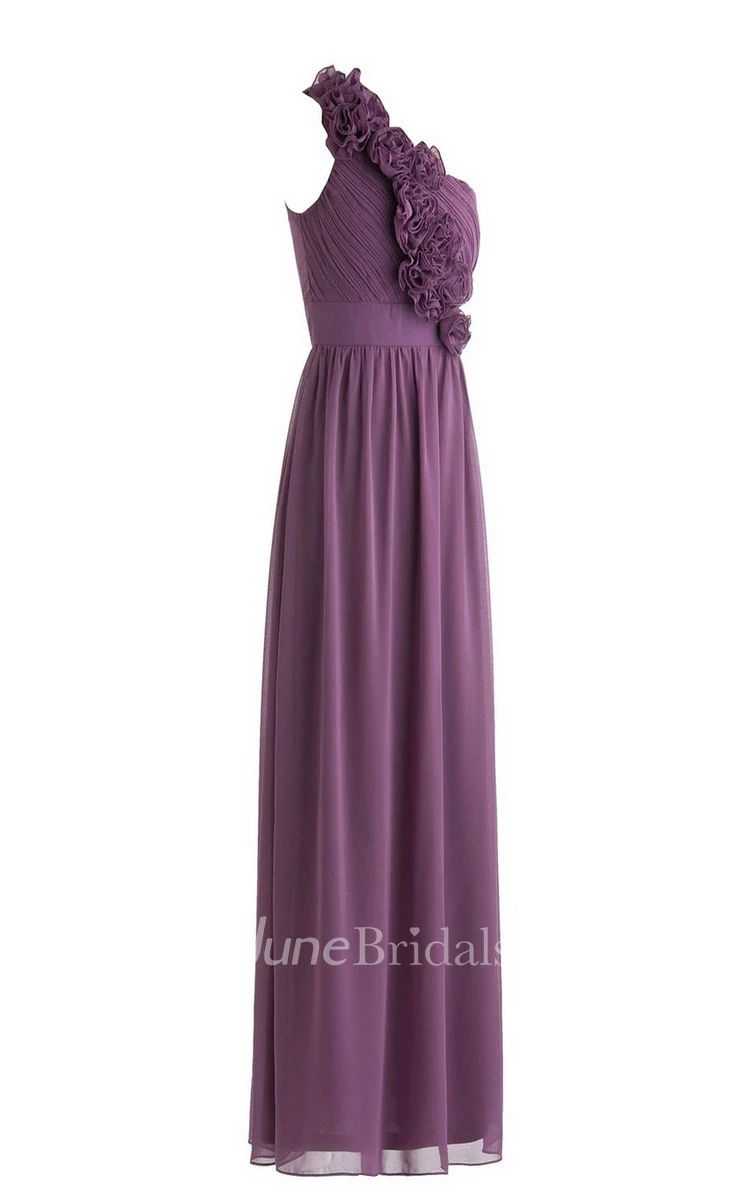 Exquisite Floral One-shoulder Pleated Chiffon A-line Gown
