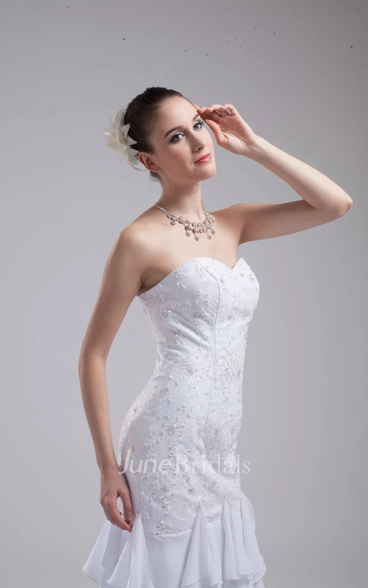 Strapless Sheath Dress With Beaded Bodice and Cascading Ruffles