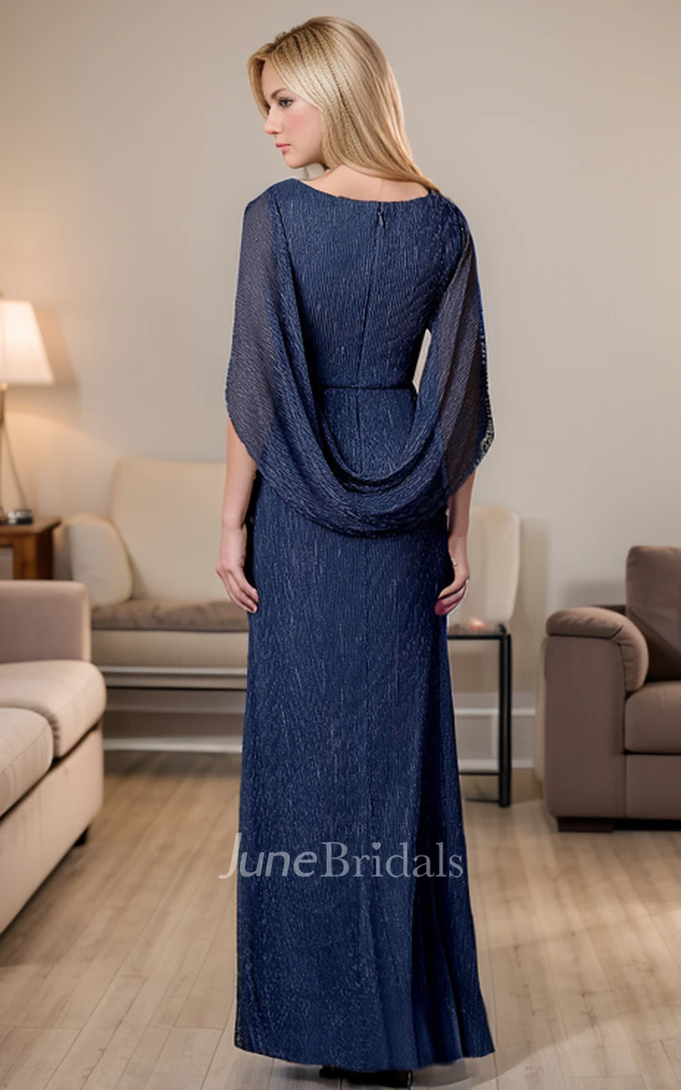 Modern Modest Unique Sheath Boatneck Maxi MOB Dress with Runching Elegant Simple Zipper Back Wedding Guest Gown