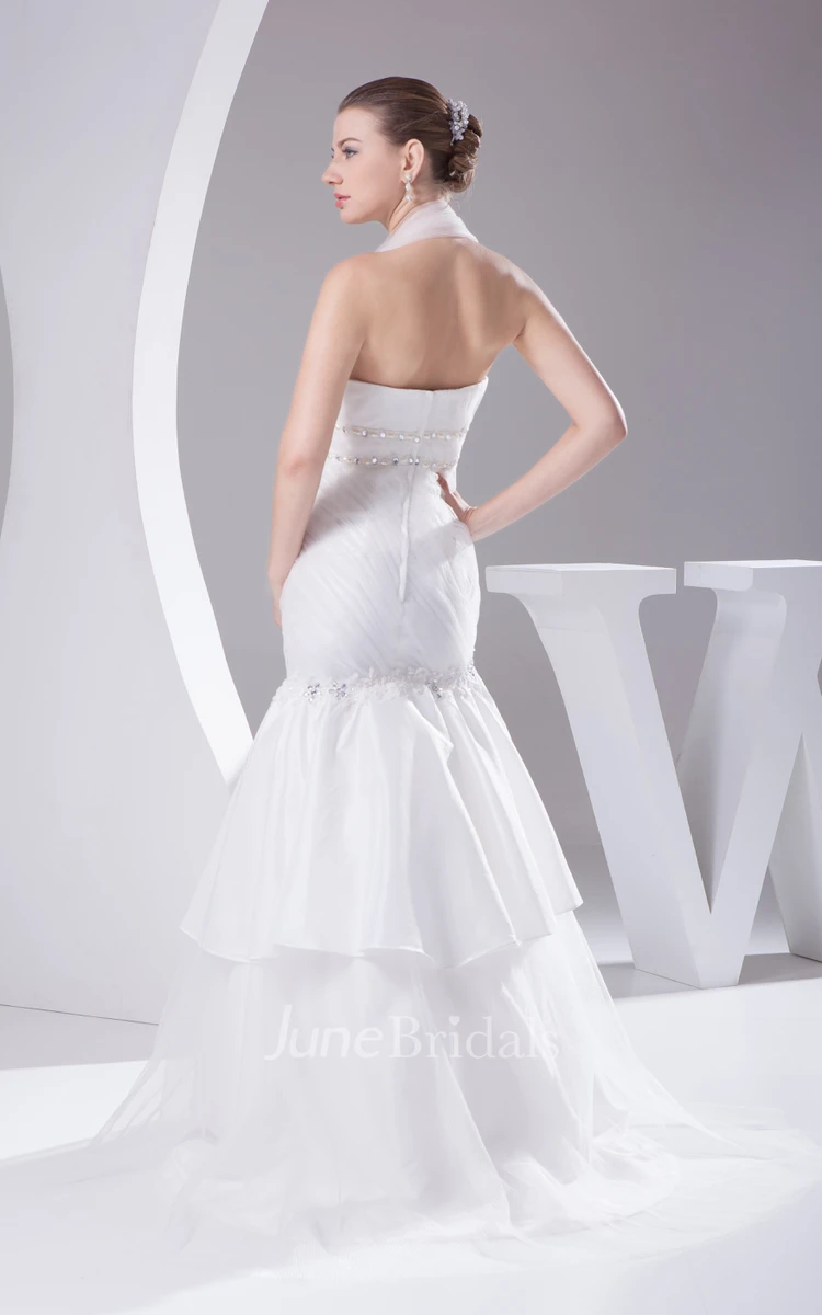 Sleeveless A-Line Floor-Length Dress With Beading and Halter