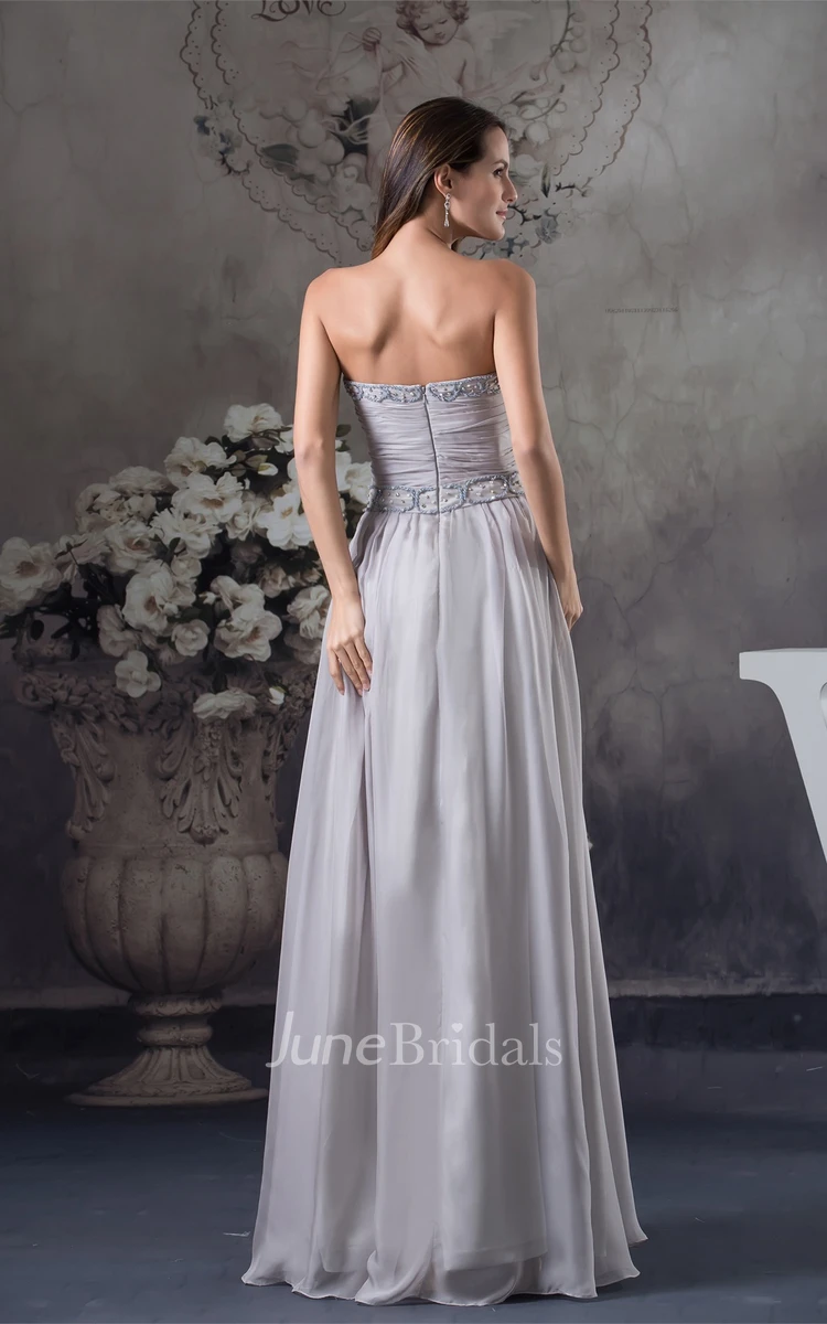 Sweetheart Ruched Chiffon Maxi Dress with Beading and Stress