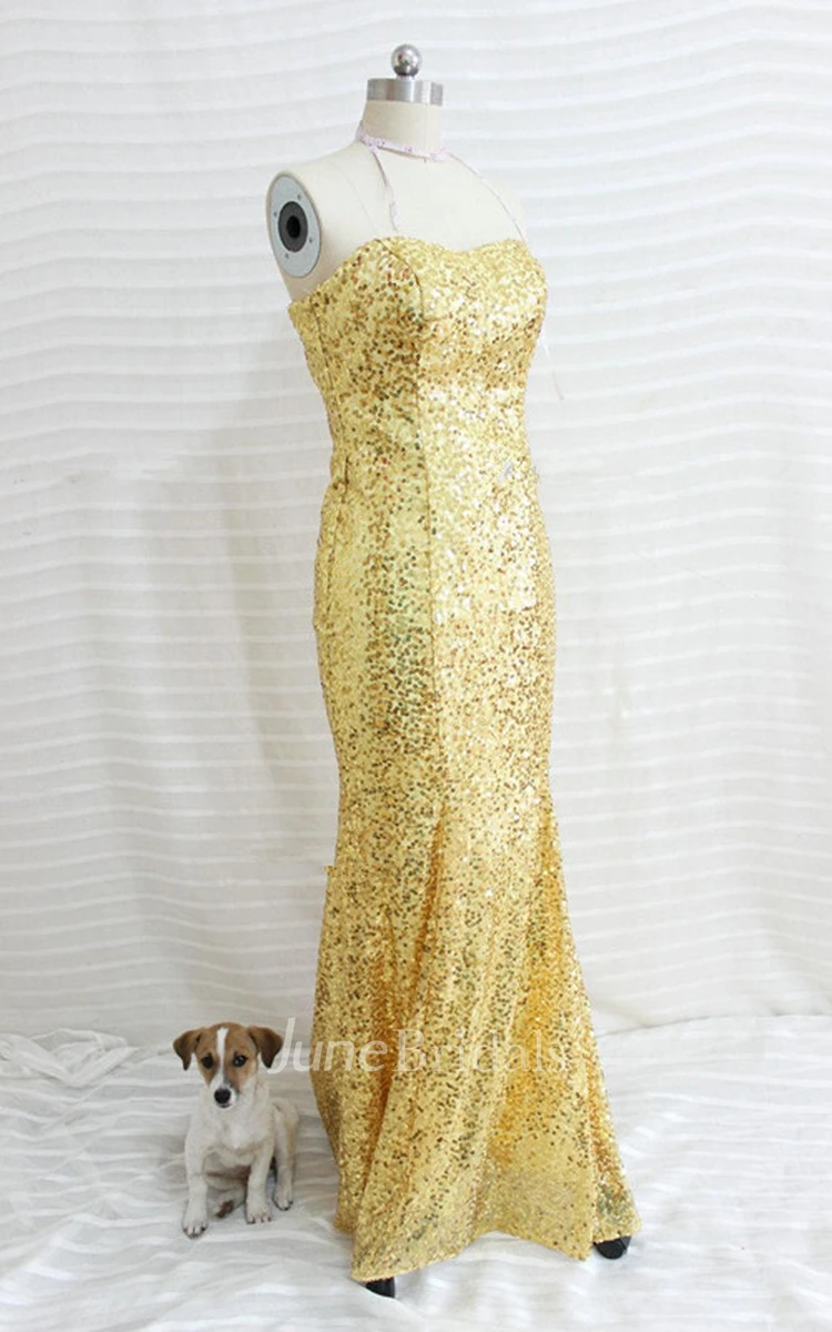 Gold Sequined Mermaid Prom Dress