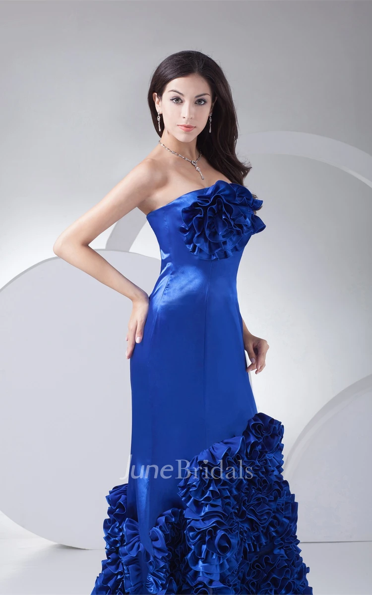 A-Line Floor-Length Gown with Ruffles and Brush Train
