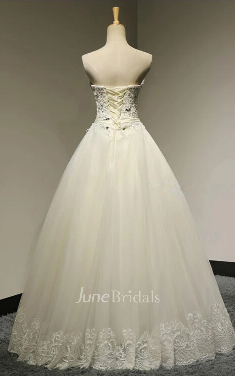 Long A-line Sweetheart Beaded Tulle Wedding Dress