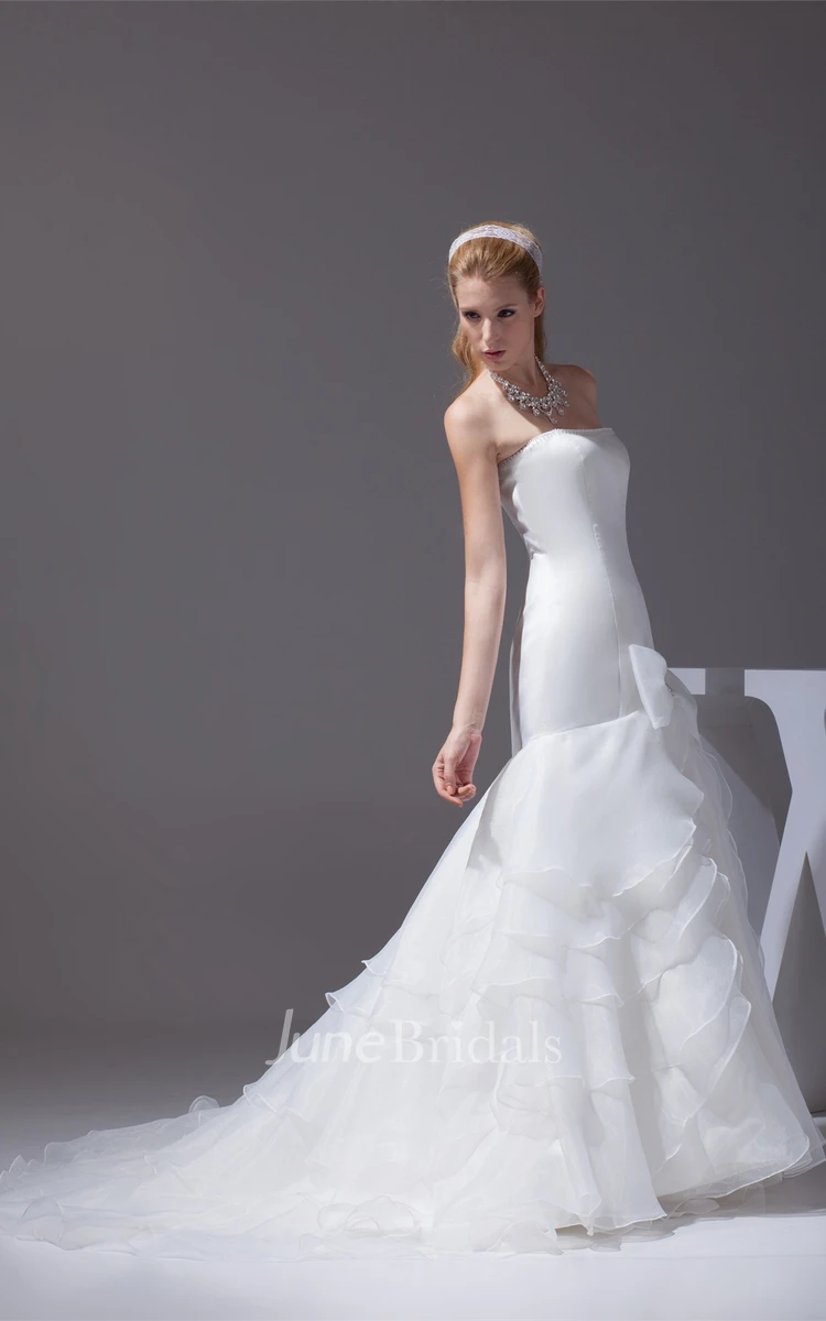 Strapless Column A-Line Gown with Bow and Tiers