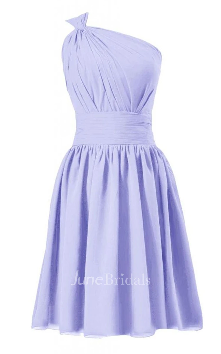 Pure One-shoulder Pleated Short Dress With Band