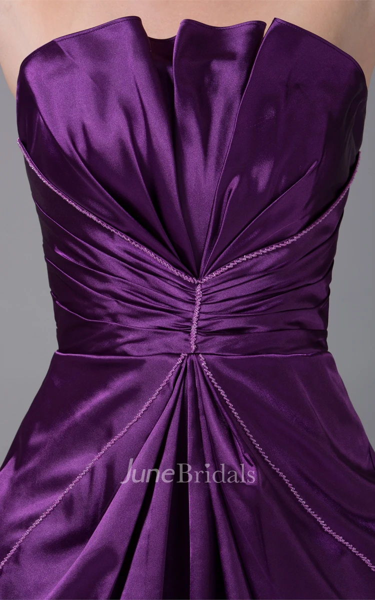 Strapless Satin A-Line Short Dress with Ruching