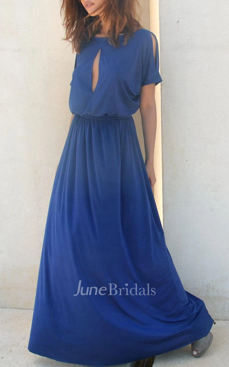 Fall Blue Bridesmaid With Slit Top Floor Length Bridesmaid Dress