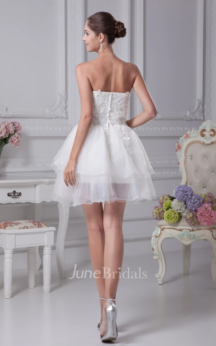 Strapless Short A-Line Dress With Appliques Dress Tulle Overlay