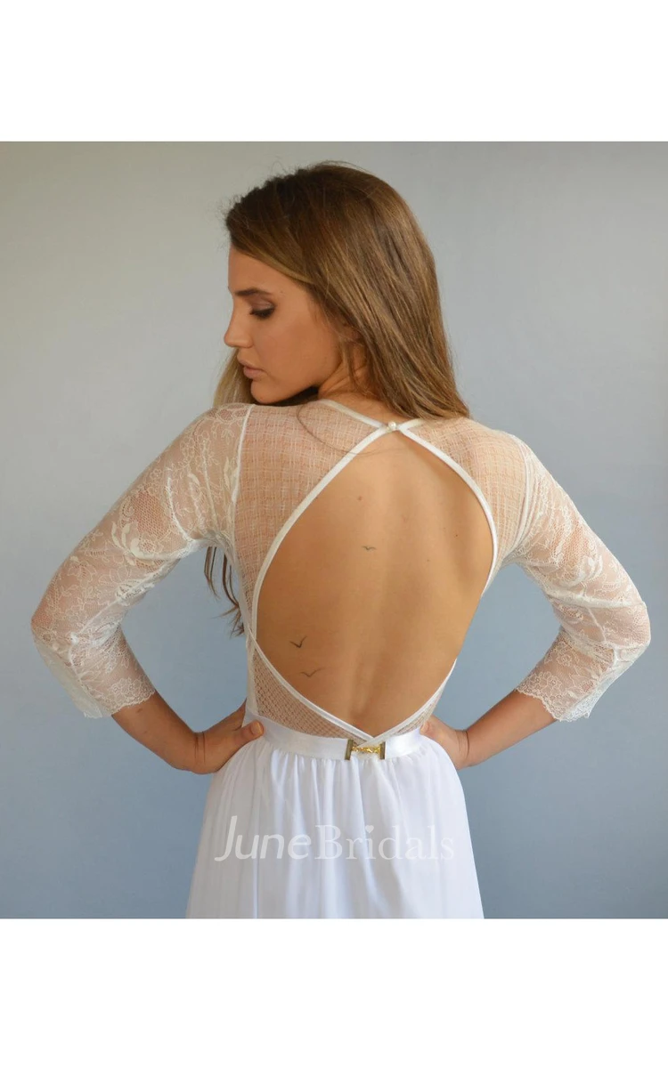Long Sleeve Chiffon Lace Weddig Dress