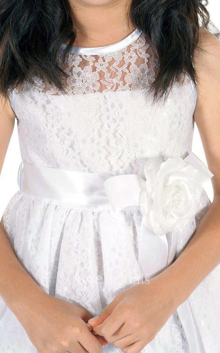 Sleeveless A-line Lace Dress With Flower