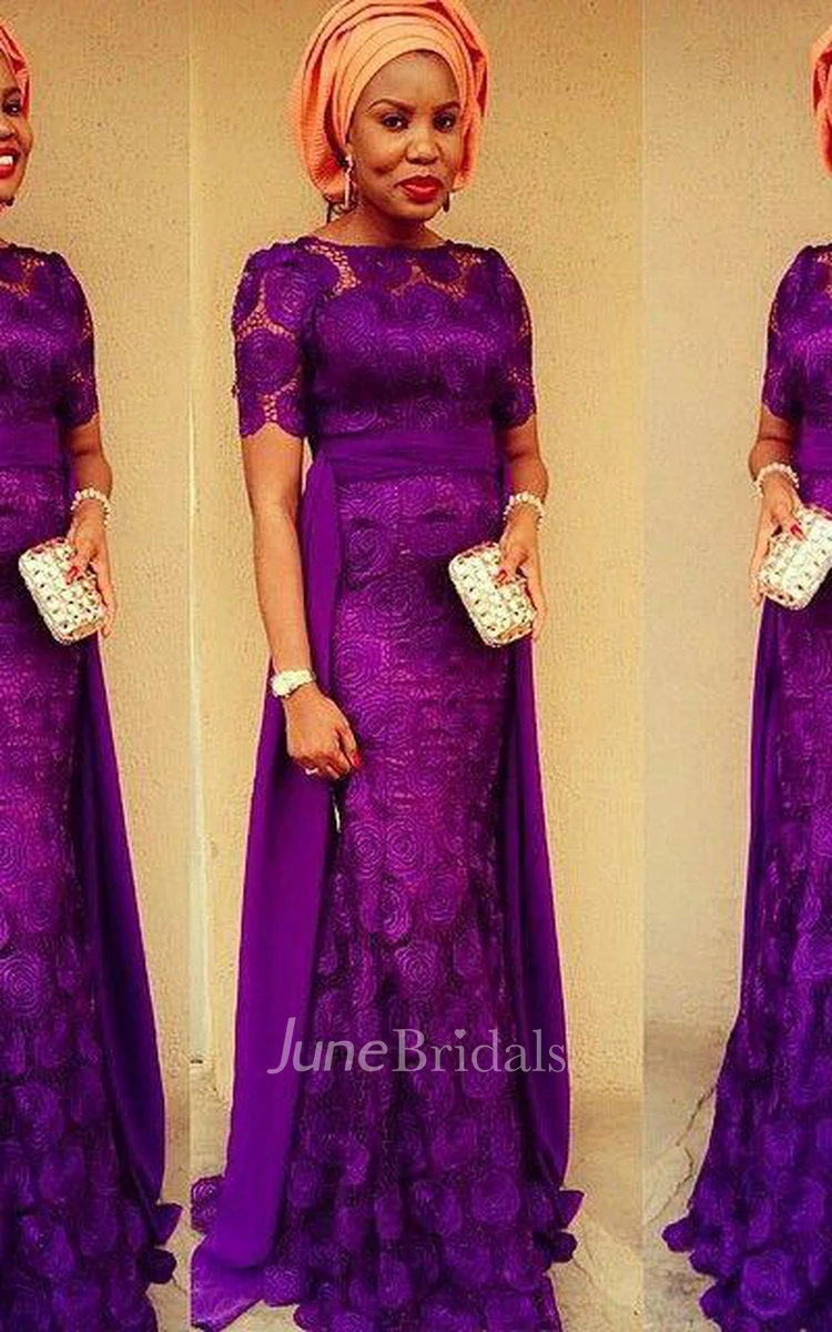 Gorgeous Purple Short Sleeve Evening Dress Floor Length
