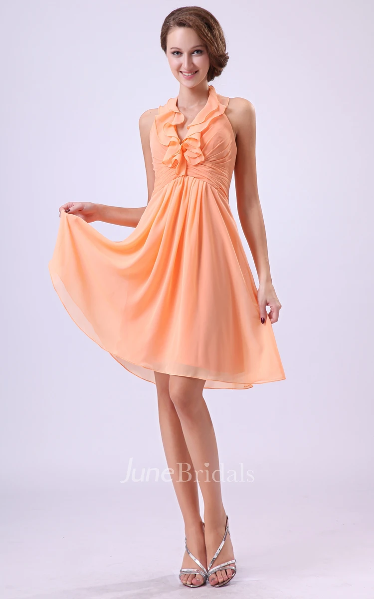 Alluring Style Dress With Ruffled Neckline And Draping