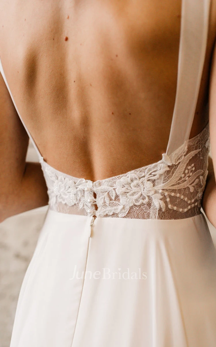Elegant A-Line Halter Straps V-neck Chiffon Beach Sleeveless Wedding Dress