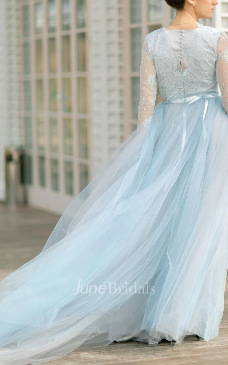 Wedding Tulle Tulle With Lace Bodice With Lace Sleeves Wedding Designers Wedding Gray Bridal Blue Bride Dress