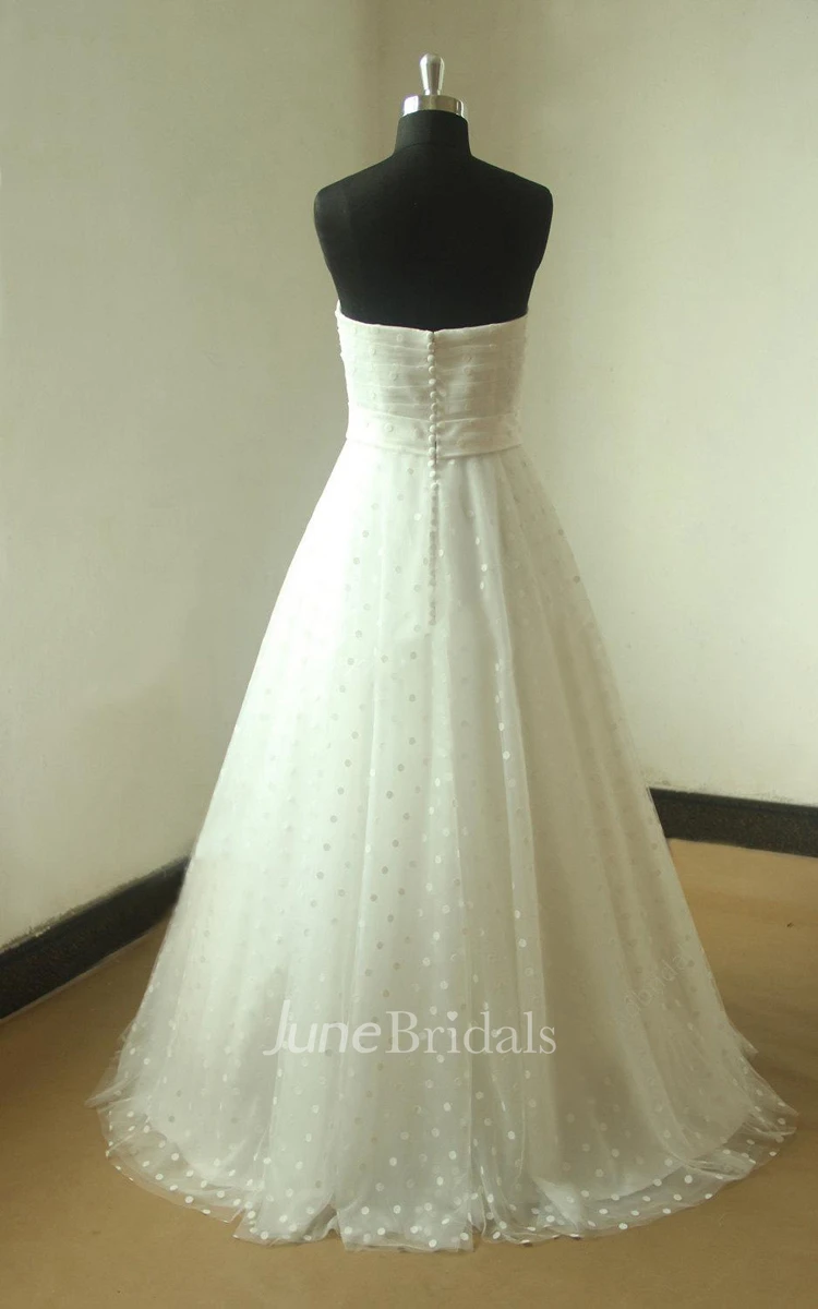 A-Line Tulle Satin Dress With Button