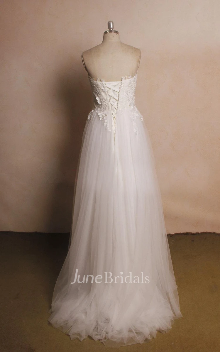 Sweetheart Tulle Lace Satin Weddig Dress With Beading