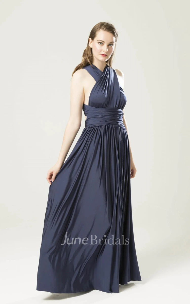 Casual Convertible Jersey Bridesmaid Dress With Halter Neck And Cross Back